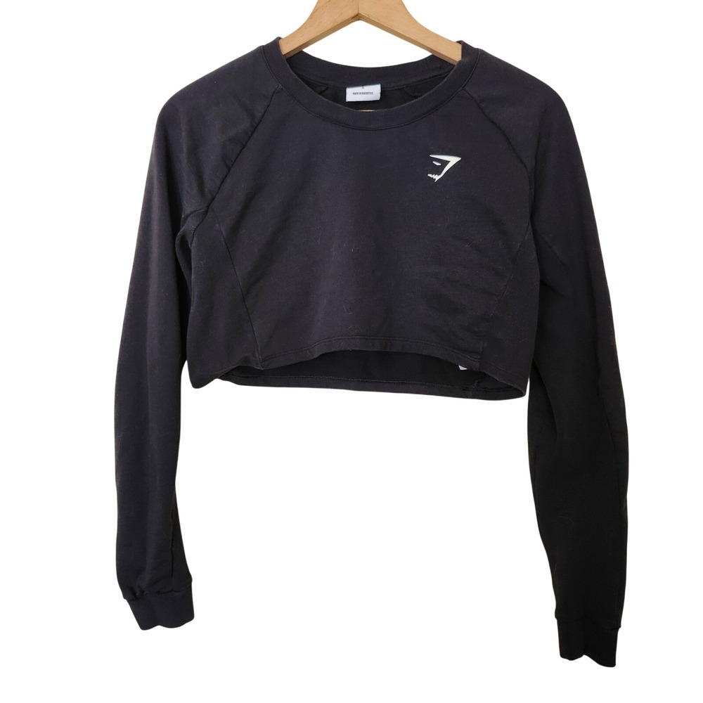 Gymshark Training Cropped Sweatshirt Womens Small Black Long Sleeve Raglan SS21